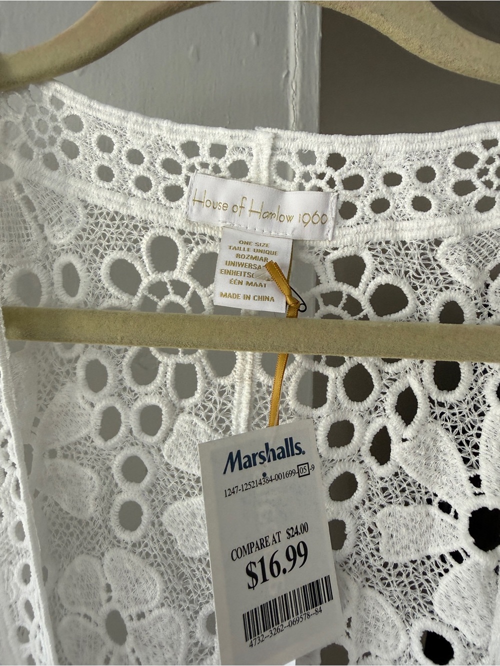 NWT House of Harlow 1960 White Crochet Lace Tie Front Cover Up One Size - Picture 3 of 3